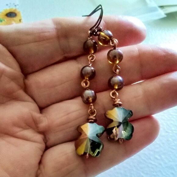 Handmade Sexy Boho Dangle Earrings! Beautiful Whiskey, Cognac + Copper Tones - Picture 4 of 9